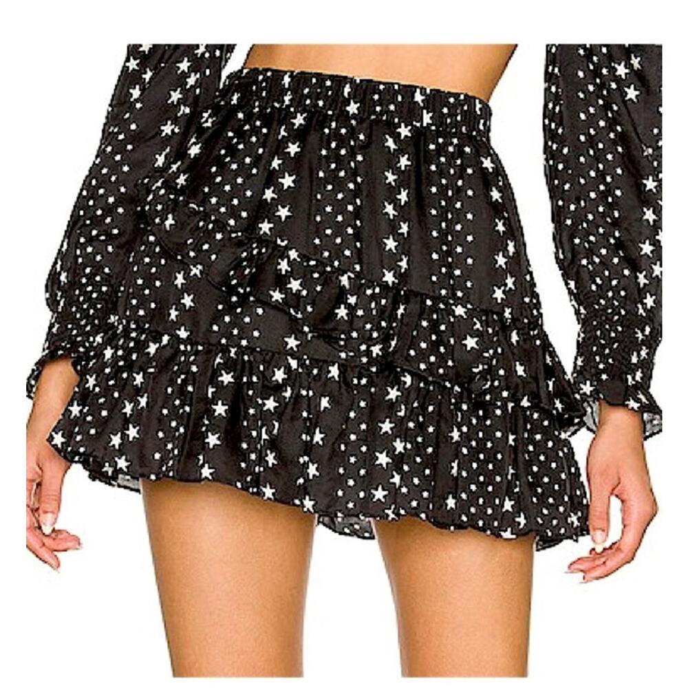 NWT Love Shack Fancy Emma Mini Skirt in Black Satin SZ. Medium